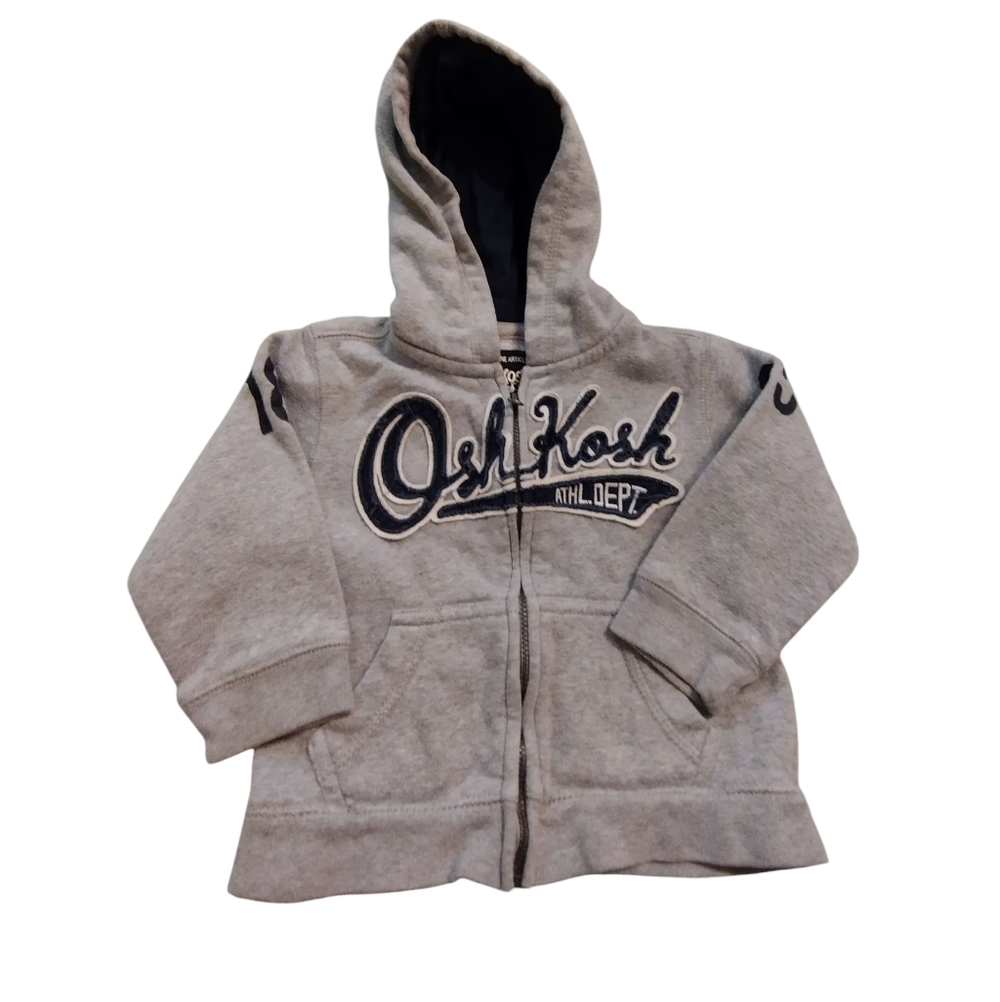 2/$10 OshKosh B'gosh Light Blue & Gray Kids Zip Hoodie Numbers 18 Months